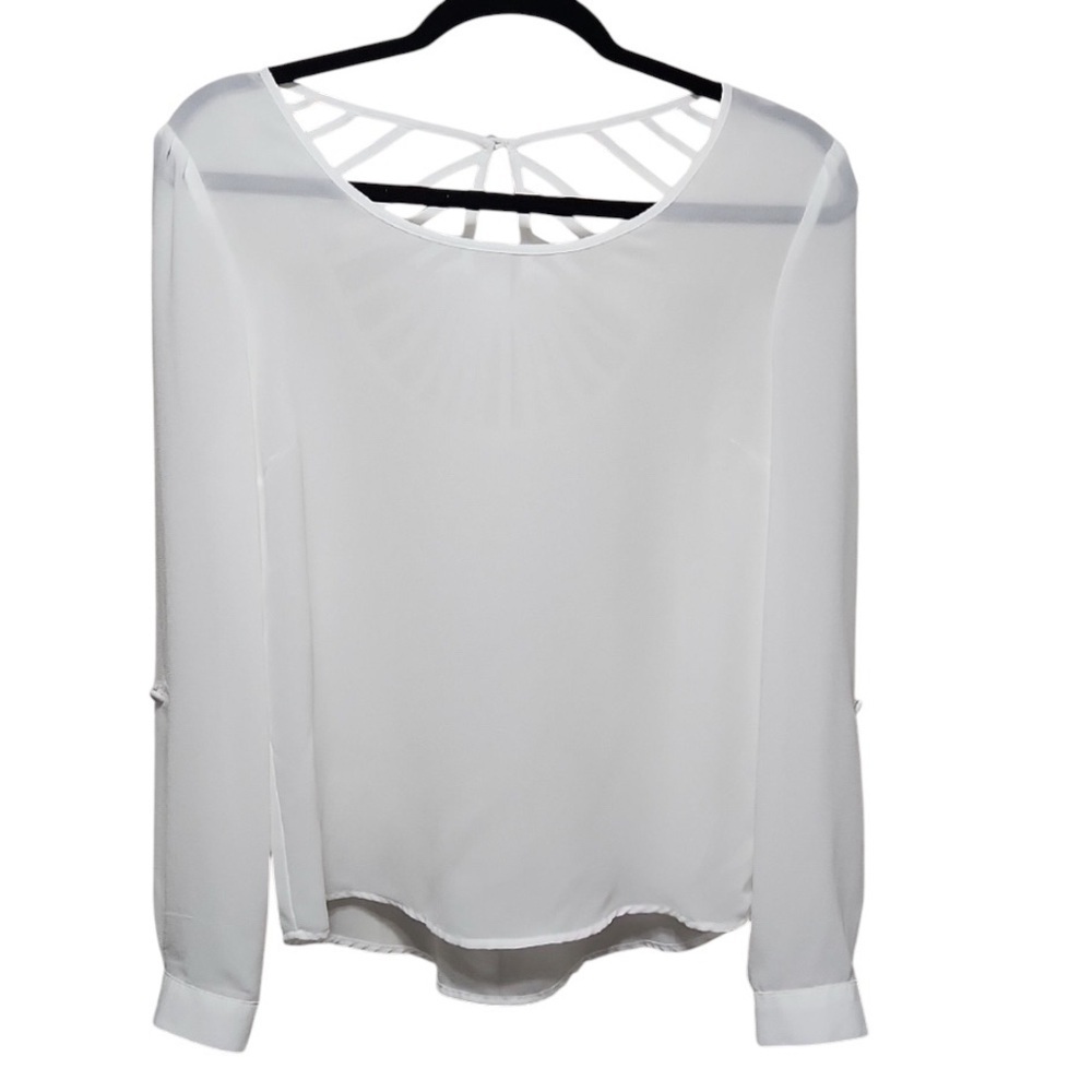 Mine White Long Sleeve Backless Blouse Top Shirt size Small